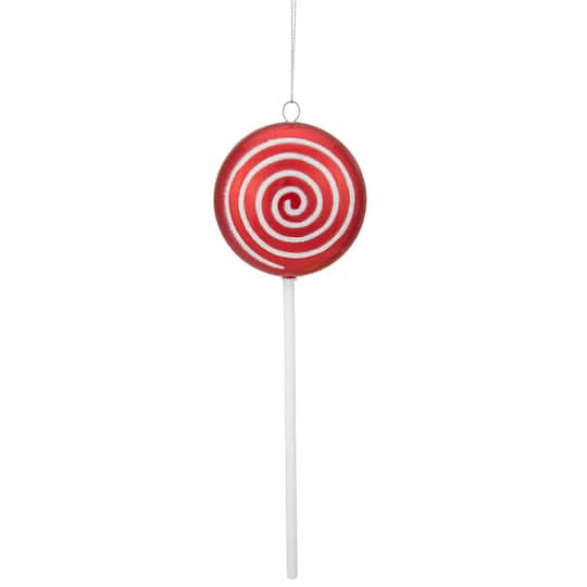 Northlight 10" Red & White Iridescent Glitter Swirl Candy Lollipop Shatterproof Christmas Ornament | Michaels®